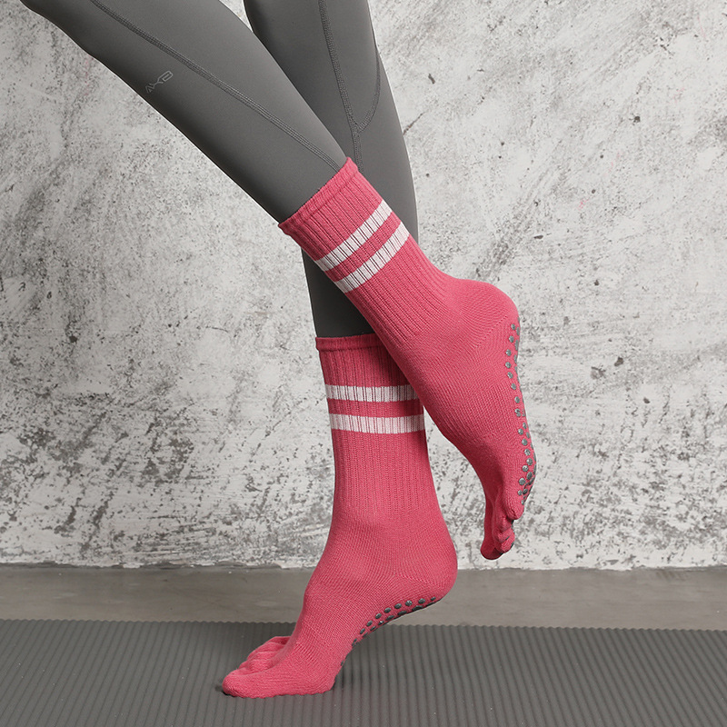Anti Slip Five Toe Split Yoga Socks Ribbed Stripes Long - Temu Canada