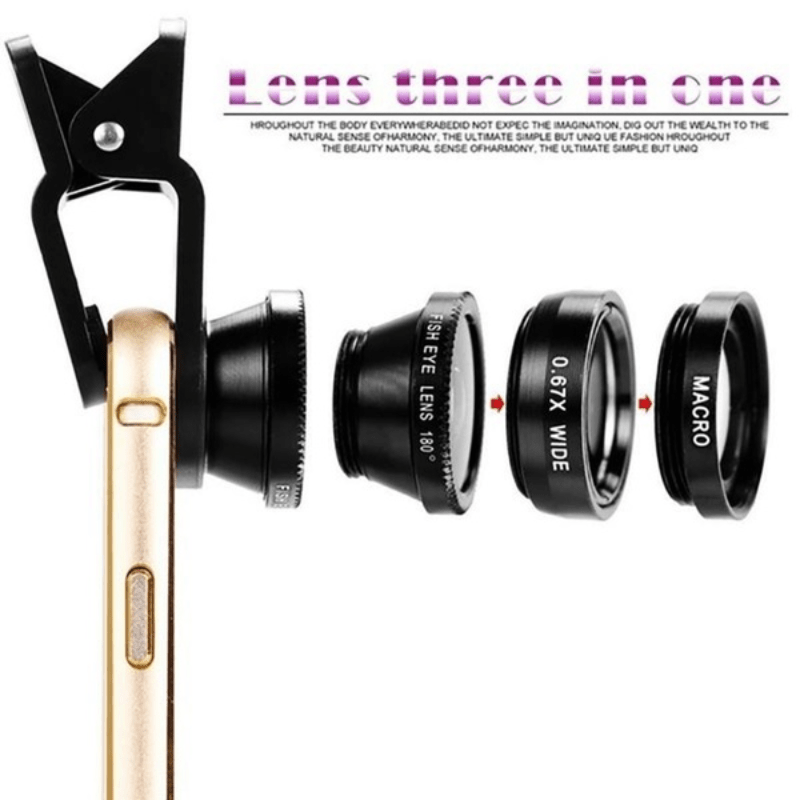 3in1 Lente Móvil Fisheye 0.67X Gran Angular Zoom Lente Macro Kit De Cámara Móvil  Para Teléfonos Móviles Con Clip Lente Adecuado Para Smartphones - Temu