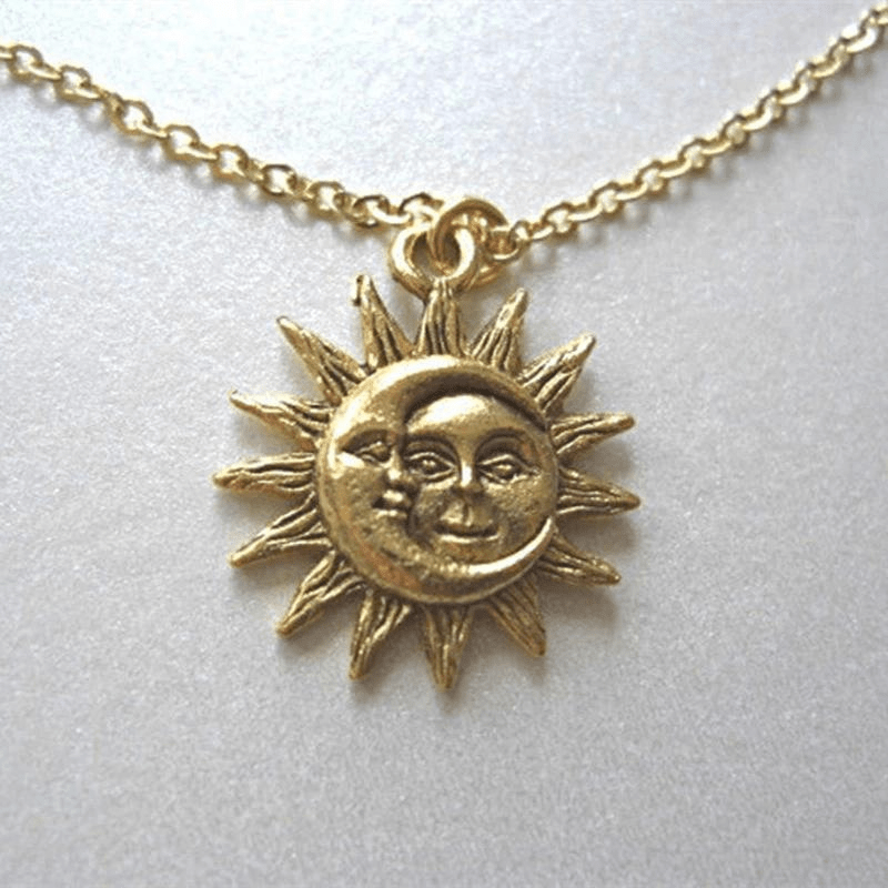 Gold Sun Charms Jewelry Set, 1 Cm Pewter Sun Charms, 17 Inch Gold