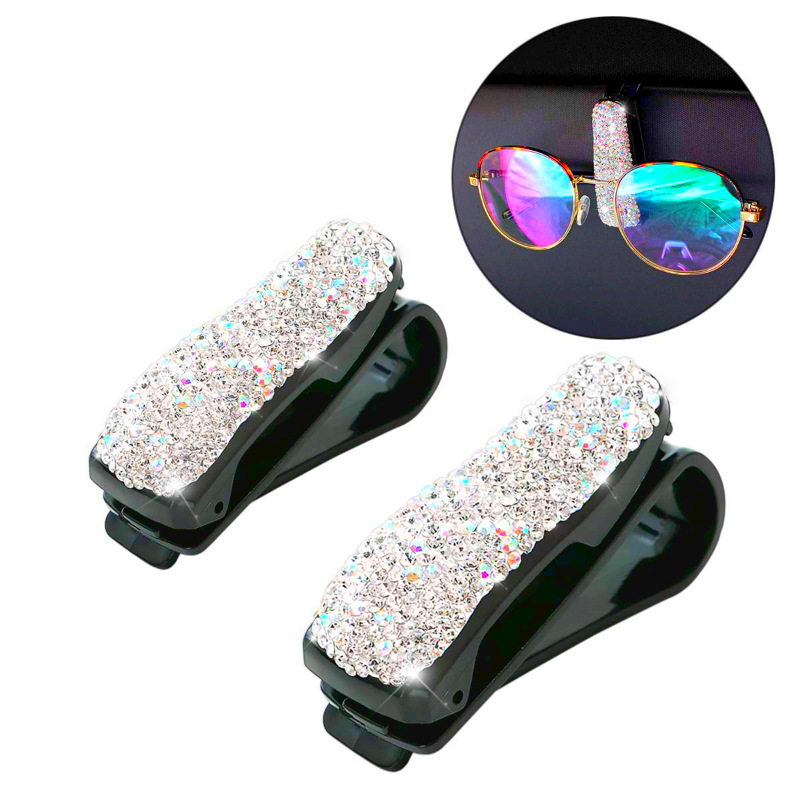 

Car Artificial Diamond Glasses Clip, Sunglasses Holder Polymer Clay Car Sun Plate Clip Inside Interior Modification Supplies Female For Gift