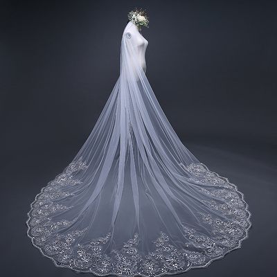 wedding veil lace edge long luxurious bridal veil applique sequins white ivory veil with comb cathedral one layer