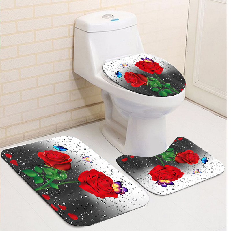  KS-QON BENG Retro Style Newspaper and Clippings Bathroom Sets  for 4 Piece Shower Curtain Sets and Non-Slip Rugs Toilet Lid Cover and Bath  Mat for Bathroom 4Pcs Set Decor : Home