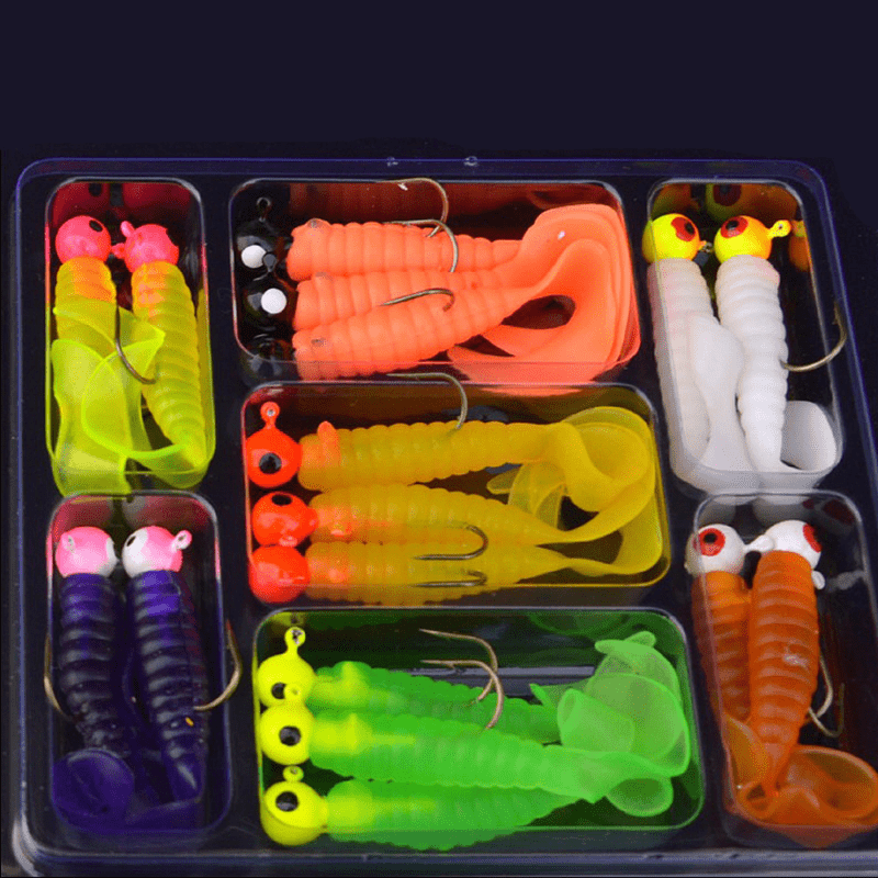 1set/17pcs 17pcs Premium Fishing Hooks with Soft Worm Lure Grub -  High-Quality Metal Jig Head and Silicone Fish Bait for Ultimate Tackle  Experience