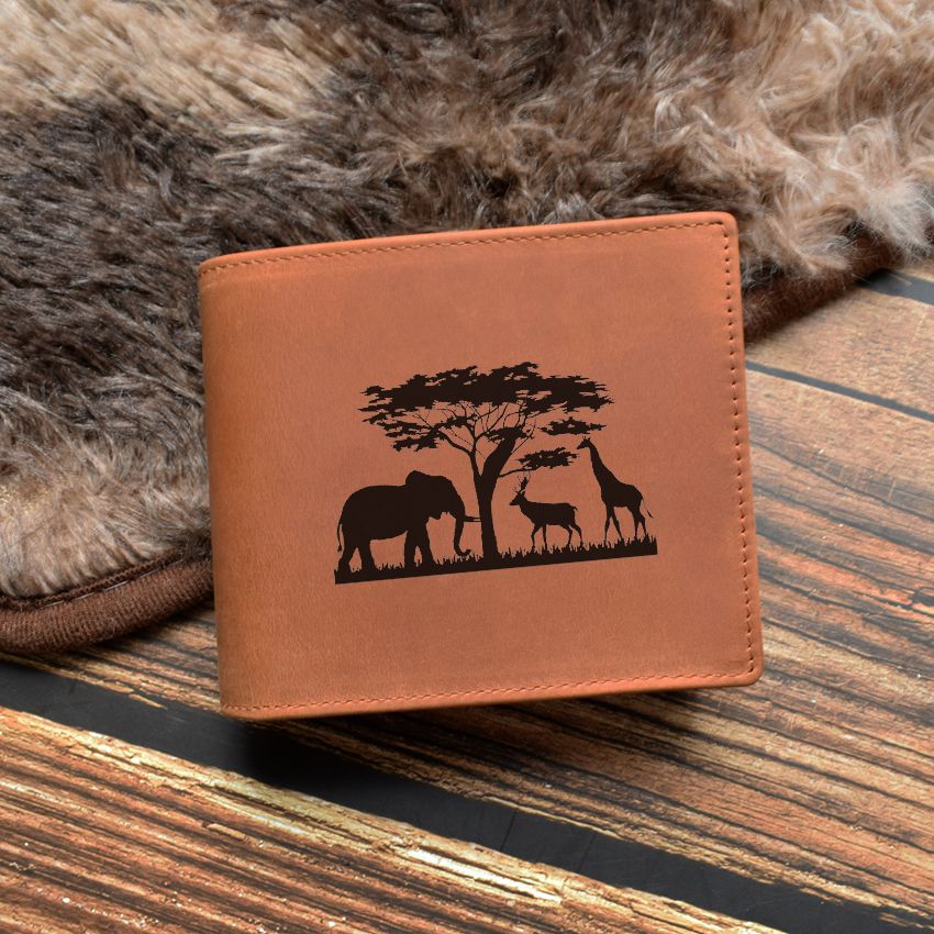 African Forest Animals Elephant Giraffe Deer Personalized Customization  Genuine Leather Wallet With Zipper Coin Pocket Men's Birthday Gift Wallet  With Gift Bag Personalized Men's Wallet | Shop The Latest Trends | Temu