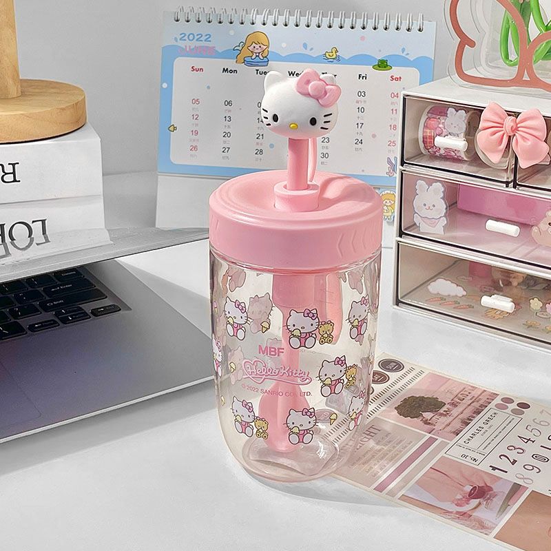 Sanrio Straw Water Bottle Hello Kitty Pochacco Anime Creative 316