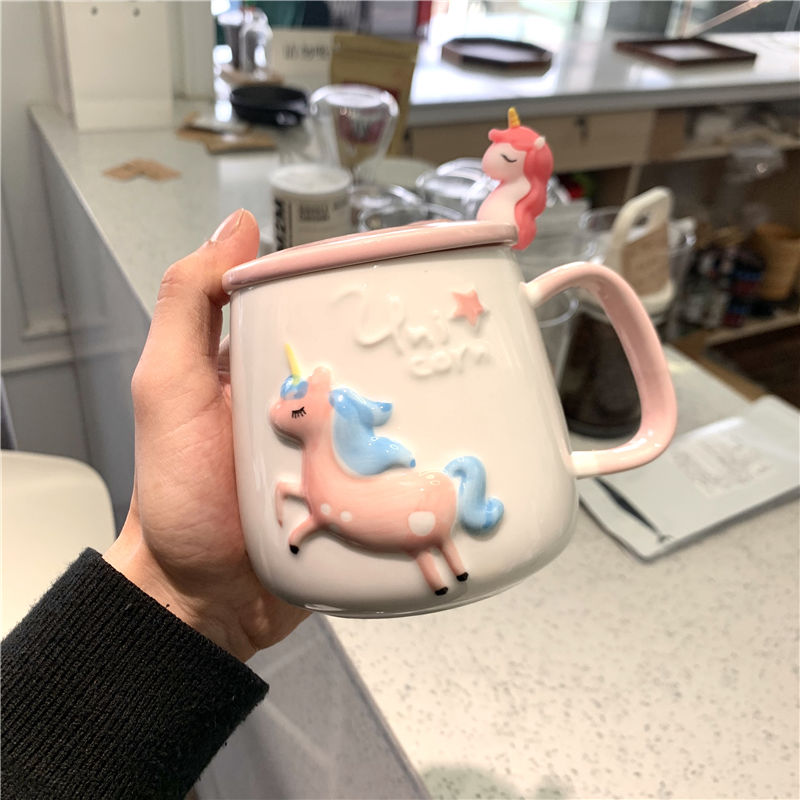 Zogift Cute Ceramic Unicorn Coffee Milk Cups Kids Cute Porcelain Water  Water Mug With Lids And Spoon - Buy Japanese Ceramic Cup,Mugs Coffee