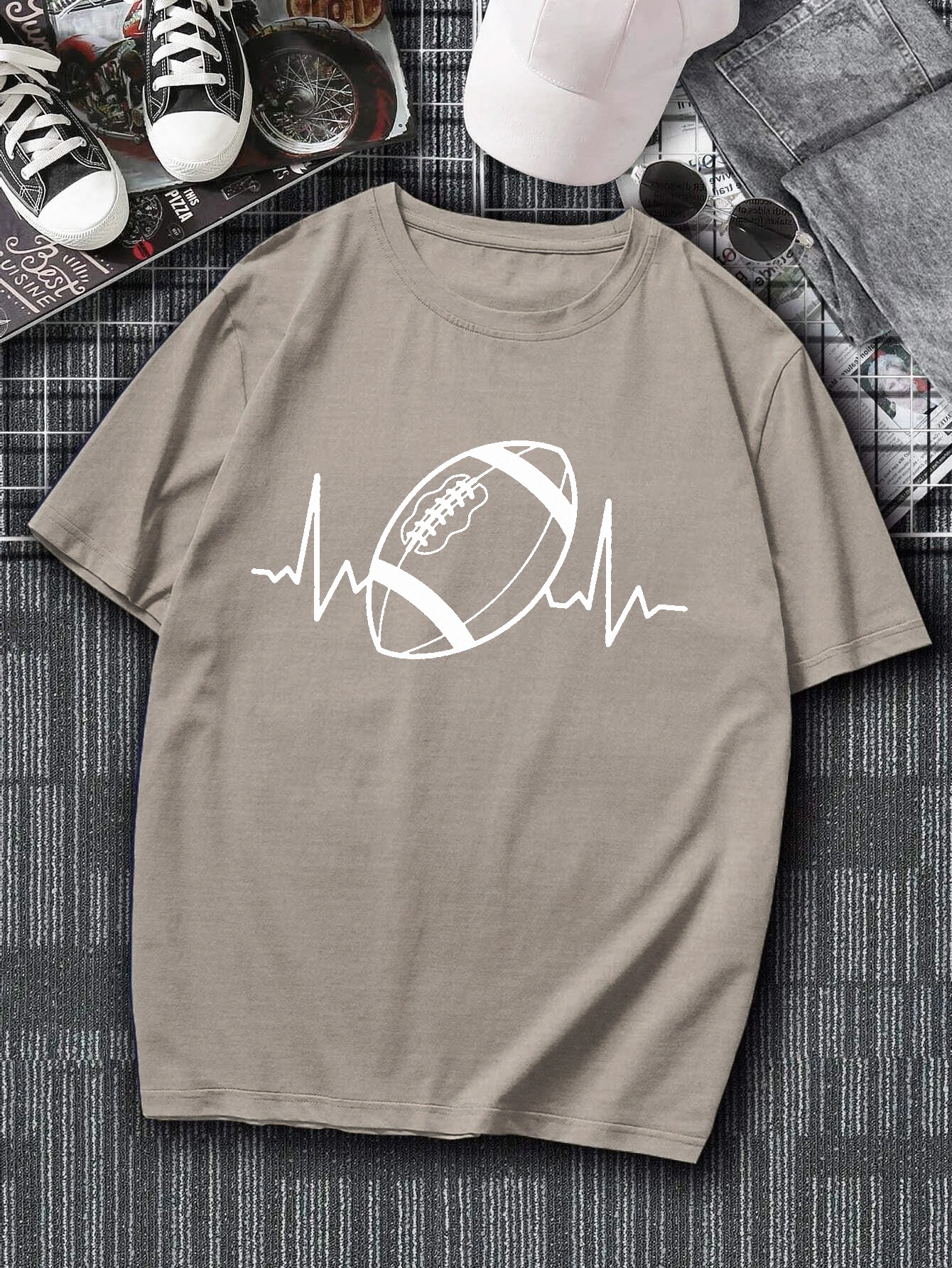 Men's American Football Game Day Graphic Print Casual Trendy Comfortable Crew Neck Short Sleeve T-Shirts, Summer Oversized Loose Tees Plus Size,Temu