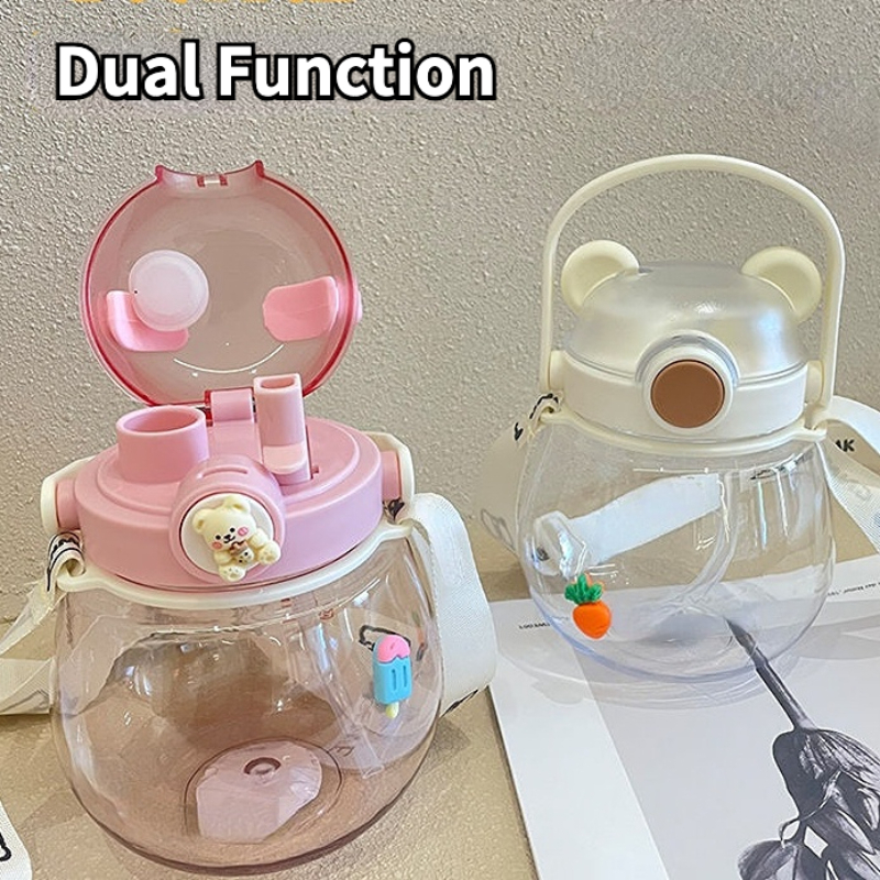 Water Bottle With Straw For Kids Cute Bear 800ml Kids Leak Proof