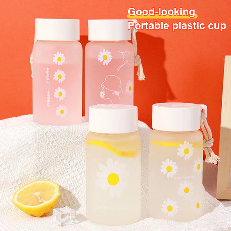 380ml Glass Water Bottle Creative Frosted Cup Pop Up Lid Flower Pattern  Leakproof Portable Drinking Bottle with Hand Ring - AliExpress