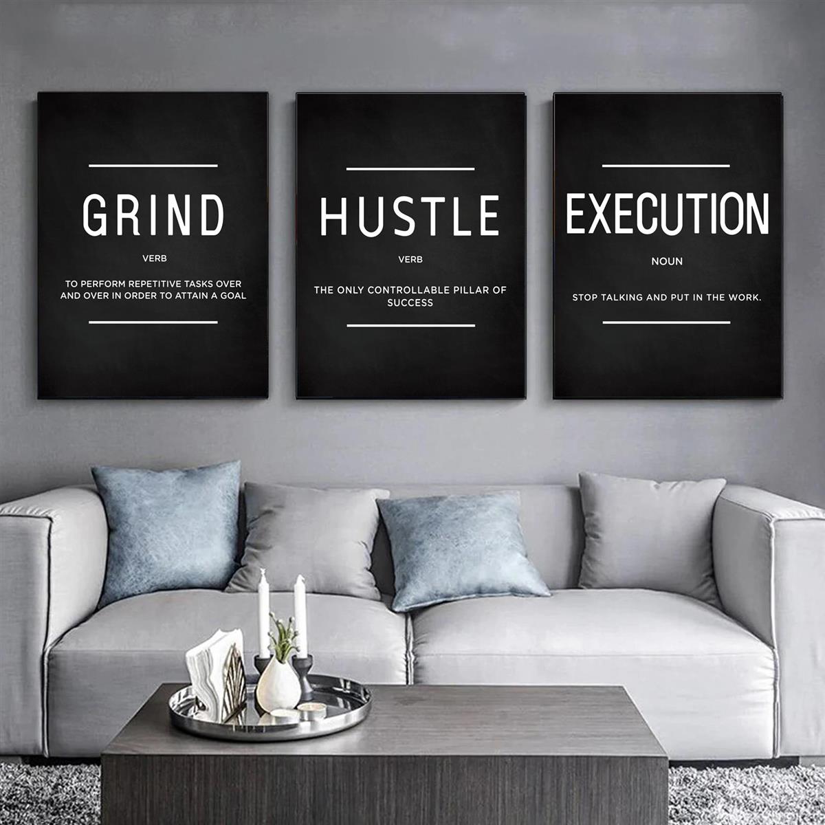 

3pcs/set Grind Hustle Execution Quotes Canvas Wall Art - Motivational Gifts For Entrepreneurs, And Home Office Decor - Inspirational Posters With No Frames