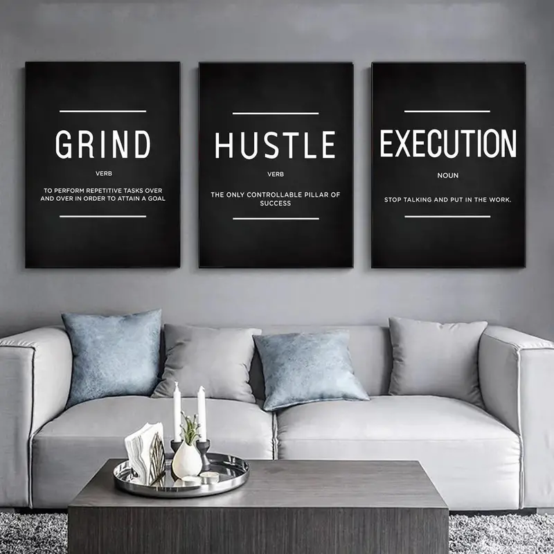 motivational gifts, 3pcs set grind hustle execution quotes canvas wall art motivational gifts for friends entrepreneurs and home office decor inspirational posters with no frames details 0