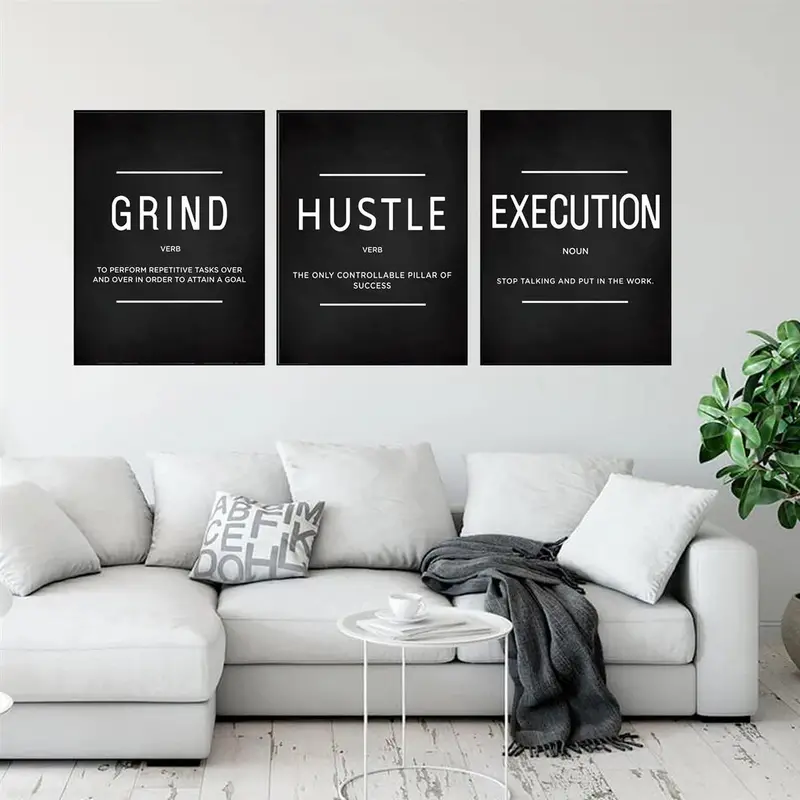 motivational gifts, 3pcs set grind hustle execution quotes canvas wall art motivational gifts for friends entrepreneurs and home office decor inspirational posters with no frames details 1