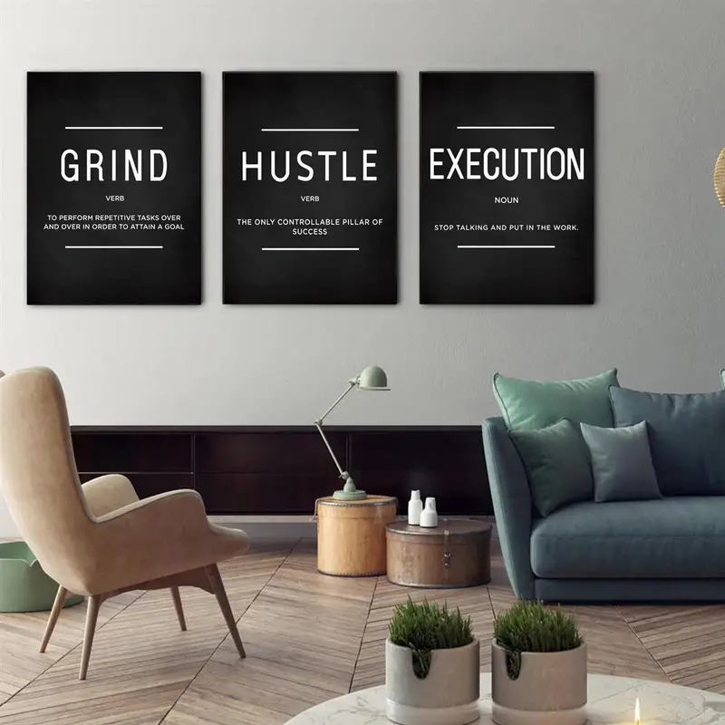 motivational gifts, 3pcs set grind hustle execution quotes canvas wall art motivational gifts for friends entrepreneurs and home office decor inspirational posters with no frames details 3