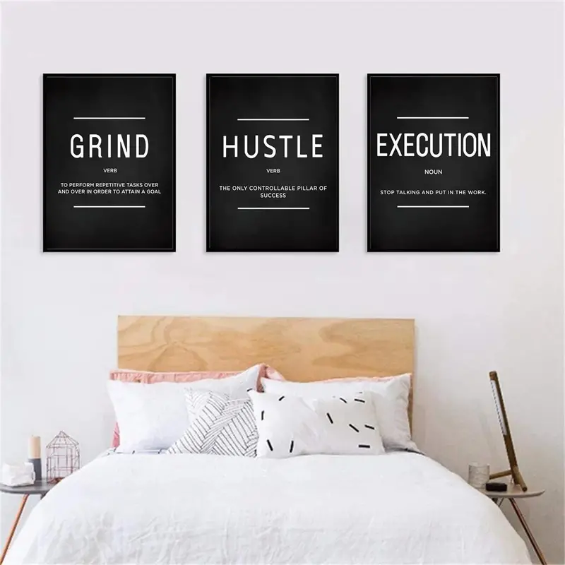 motivational gifts, 3pcs set grind hustle execution quotes canvas wall art motivational gifts for friends entrepreneurs and home office decor inspirational posters with no frames details 4