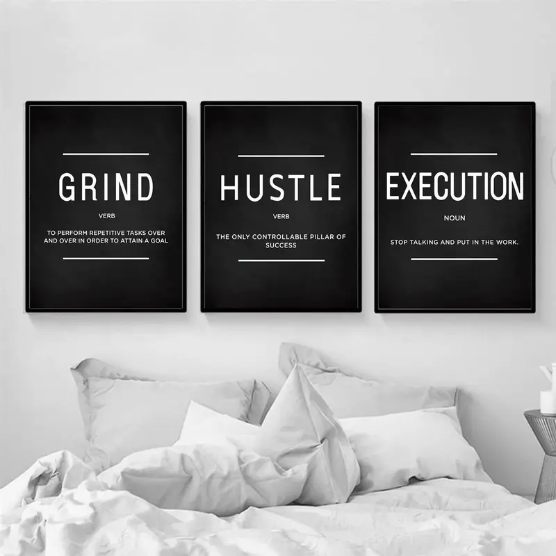 motivational gifts, 3pcs set grind hustle execution quotes canvas wall art motivational gifts for friends entrepreneurs and home office decor inspirational posters with no frames details 5