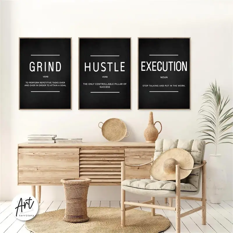 motivational gifts, 3pcs set grind hustle execution quotes canvas wall art motivational gifts for friends entrepreneurs and home office decor inspirational posters with no frames details 6