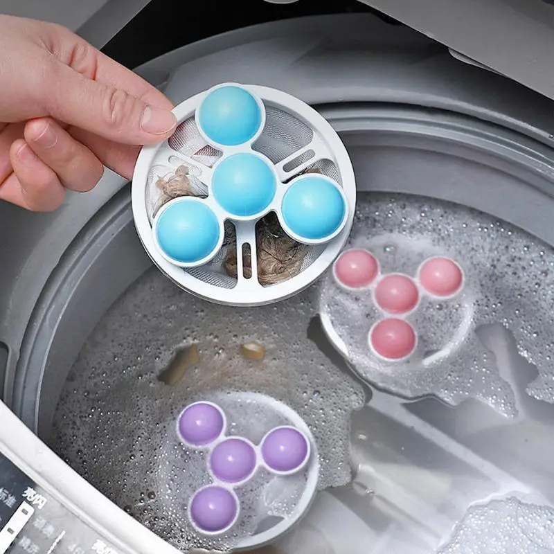 1pcs washing machine hair filter floating pet fur lint hair removal catcher reusable mesh dirty collection pouch cleaning balls details 0