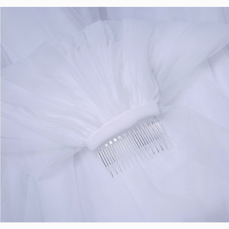 1pc White Bridal Veil with Comb, Hair Brush 2 Tier Ribbon Edge Tulle Double Layer Wedding Short Veil Elegant Fairy Romantic Style Accessories,Temu