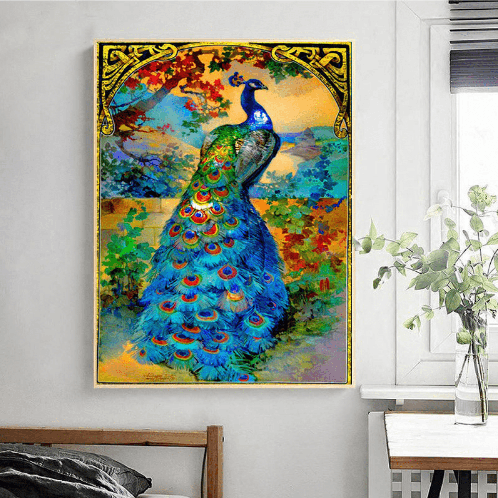 1 Uds. Arte de pintura de cristal 5D hermoso pavo real con paisaje Natural  (11,8*15,7 pulgadas)