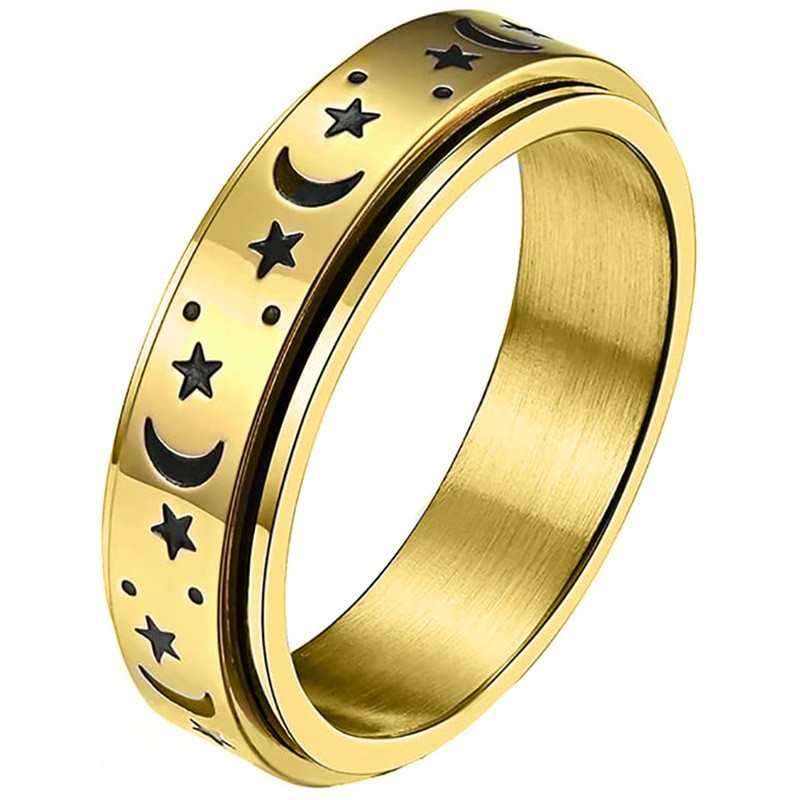 Simple Male And Female Stars And Moon Rotating Ring Stainless Steel Rose Small Fresh Ring Temu