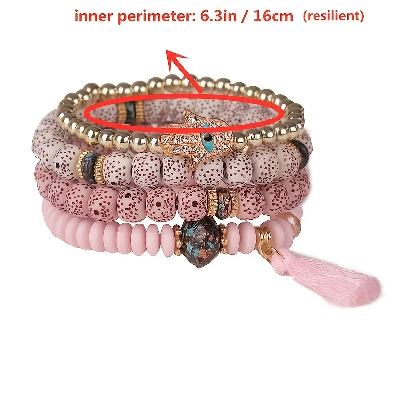 Tassel Palm Eye Pendant Layered Bracelet Ethnic Boho Bangle