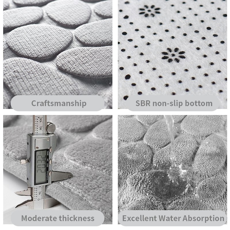 3pcs Anti Slip Cobblestone Bath Floor Mat U Shaped Foot Carpet