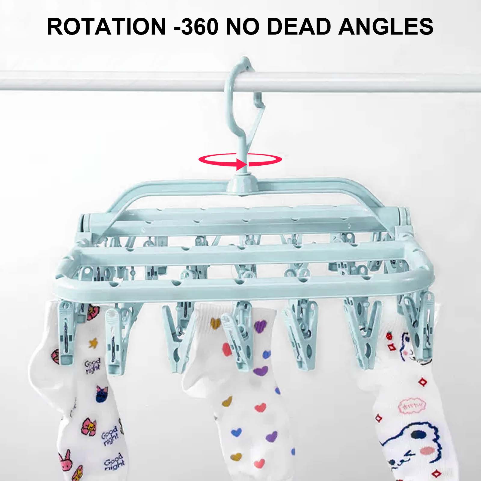 Rivama Clothes Drying Hanger with 32 Clips,Baby Clothes Drying Rack,Sock Clips for Laundry Foldable Clothes Hangers for Drying Socks,Towels