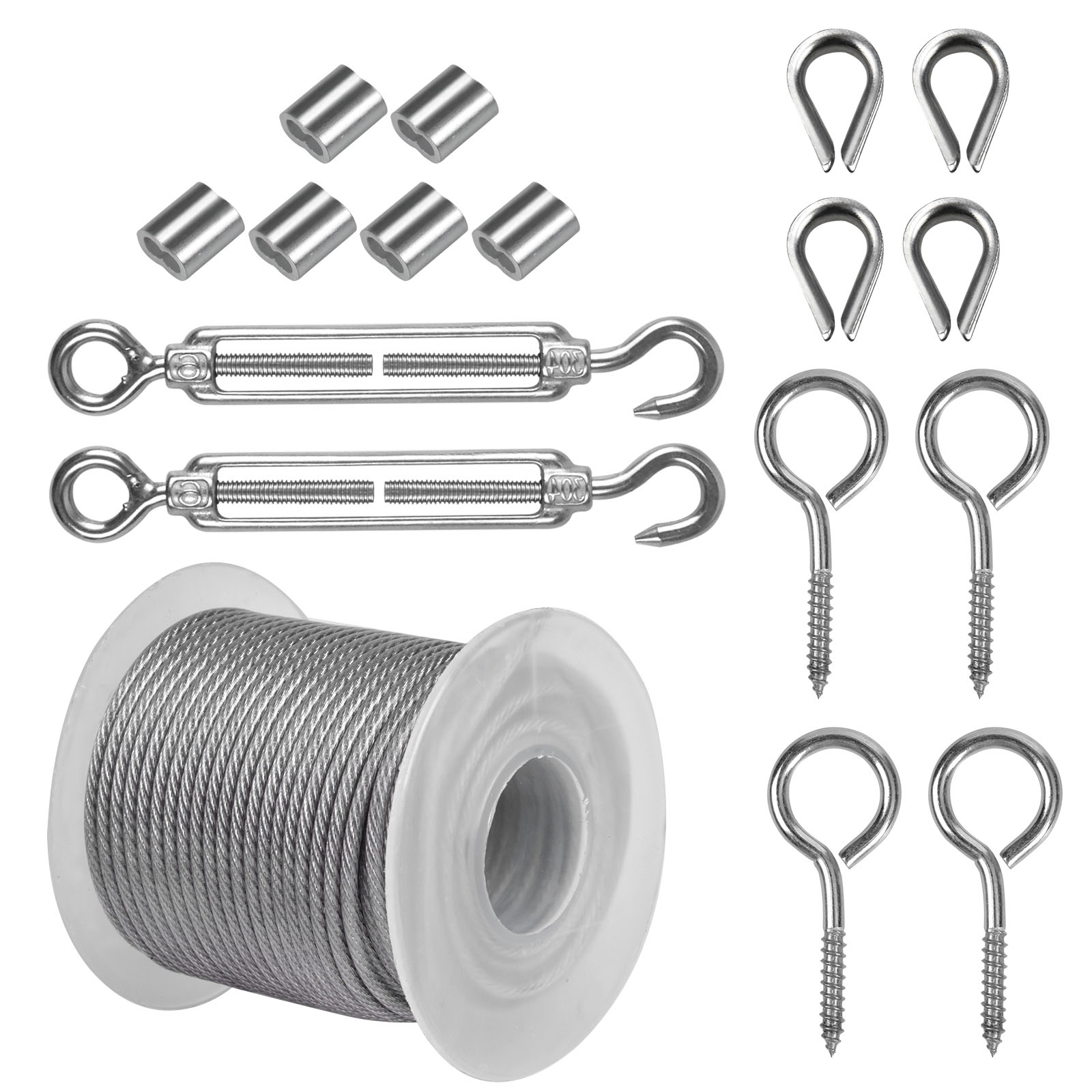 15M 2mm Stainless Steel Wire Rope Cable Hooks Hanging Kit Tent Rope  Clothesline