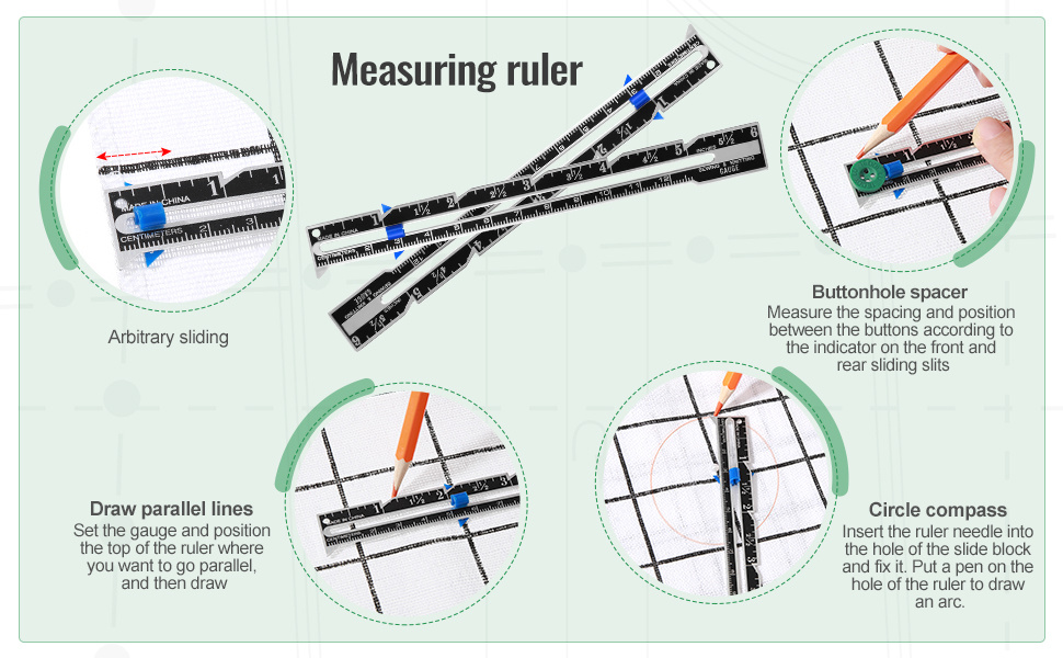 Sewing Gauge Sewing Measuring Tool 5-in-1 Sliding Gauge Expanding Sewing  Gauge Kits Sewing Ruler For Knitting Crafting 2pcsd