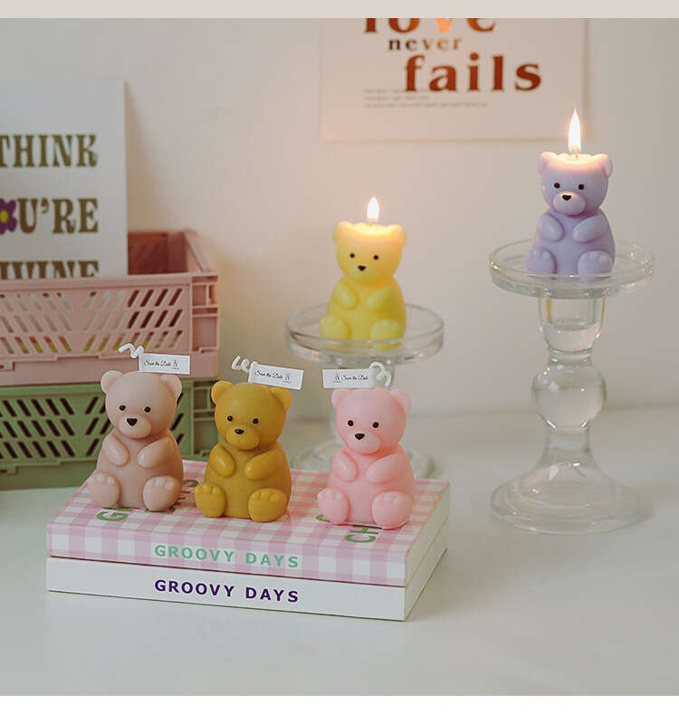 Teddy Bear Candle Cute Decorative Pillar Nursery Decor Soy Wax Vegan Candle  Baby Shower Gift Unique Candle Unsented Soy Candle 