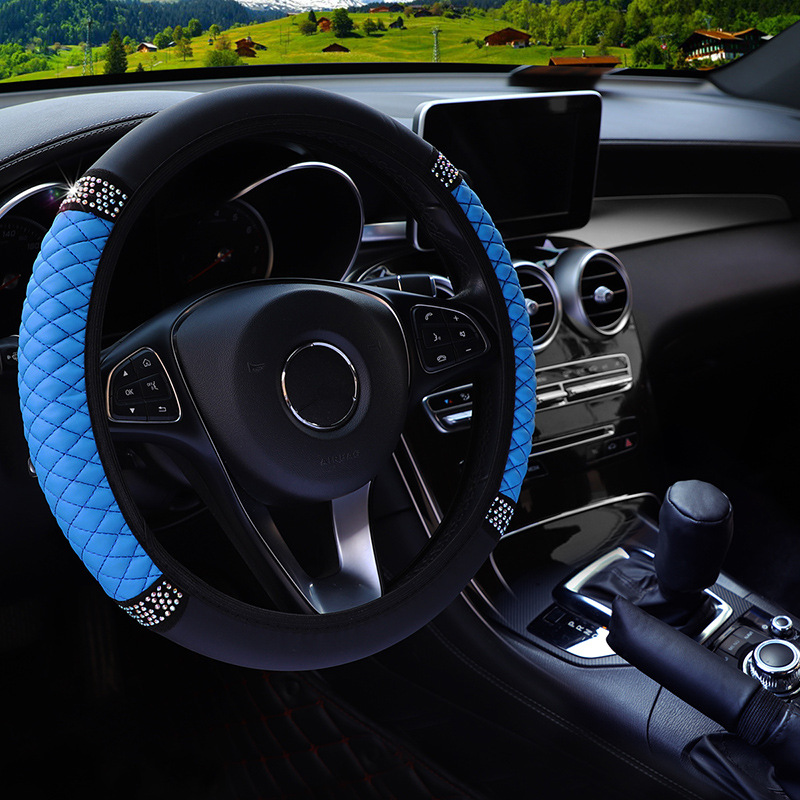 Blue Leather Steering Wheel Cover Set For Women Cute Car - Temu