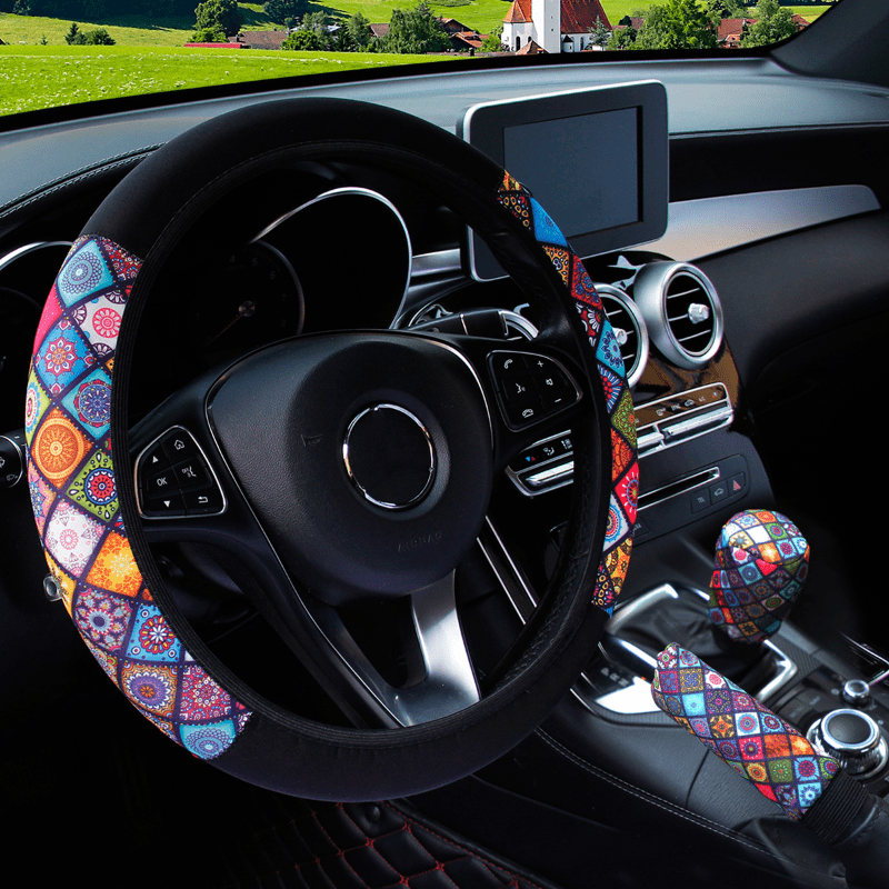 

3pcs/set Diving Material Without Inner Ring, Fashionable Color Matching, New Elastic Elastic Steering Wheel Cover, Car Handle Cover