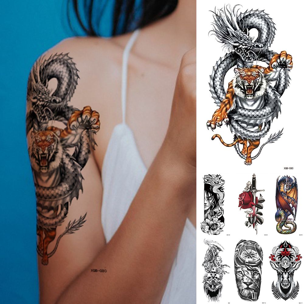 Tattoo Stickerswaterproof Temporary Tattoo Sticker Dragon Tiger Geometry  Rose Flash Tattoos Sword Skull Body Art Arm Fake Tatoo Women Men | Check  Out Today's Deals Now | Temu