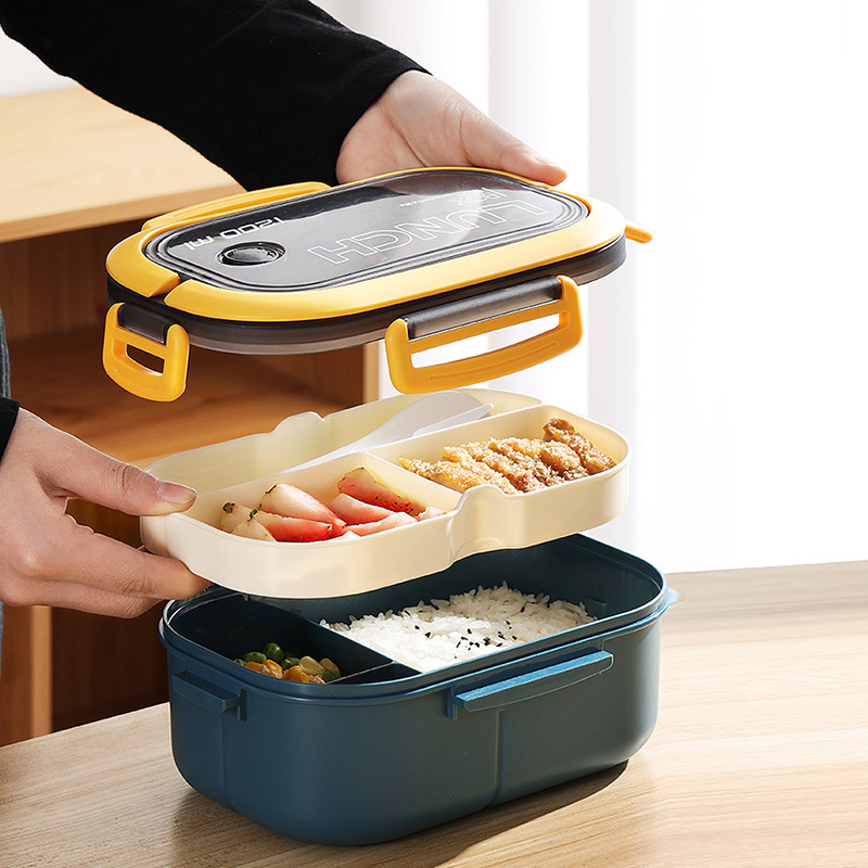 Portable Lunch Box Salad Container New 2 Layer Lunch Seal Container Set  with Fork Sauce Cup Lid Bento Microwave Food Lunchbox