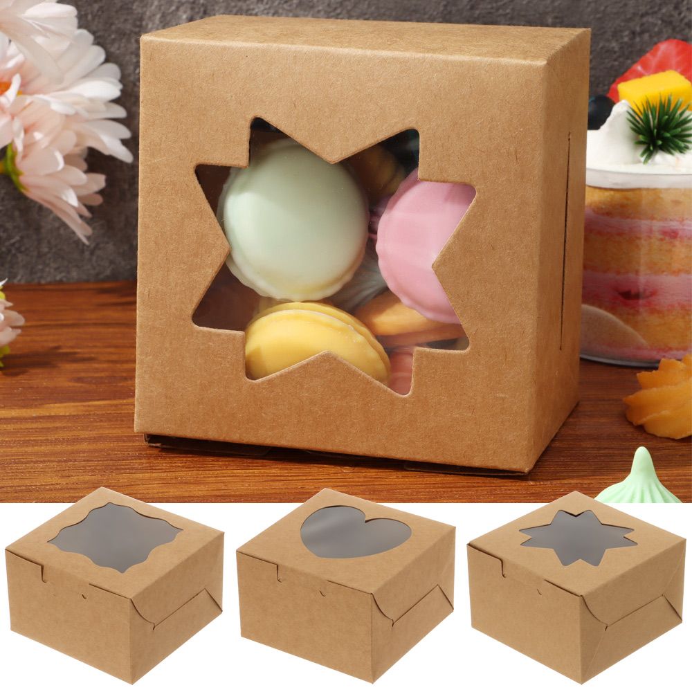 Cajas de papel kraft para panadería, paquete de 25 cajas de pastelería  individuales de 4 pulgadas, embalaje con ventana transparente, dona, mini