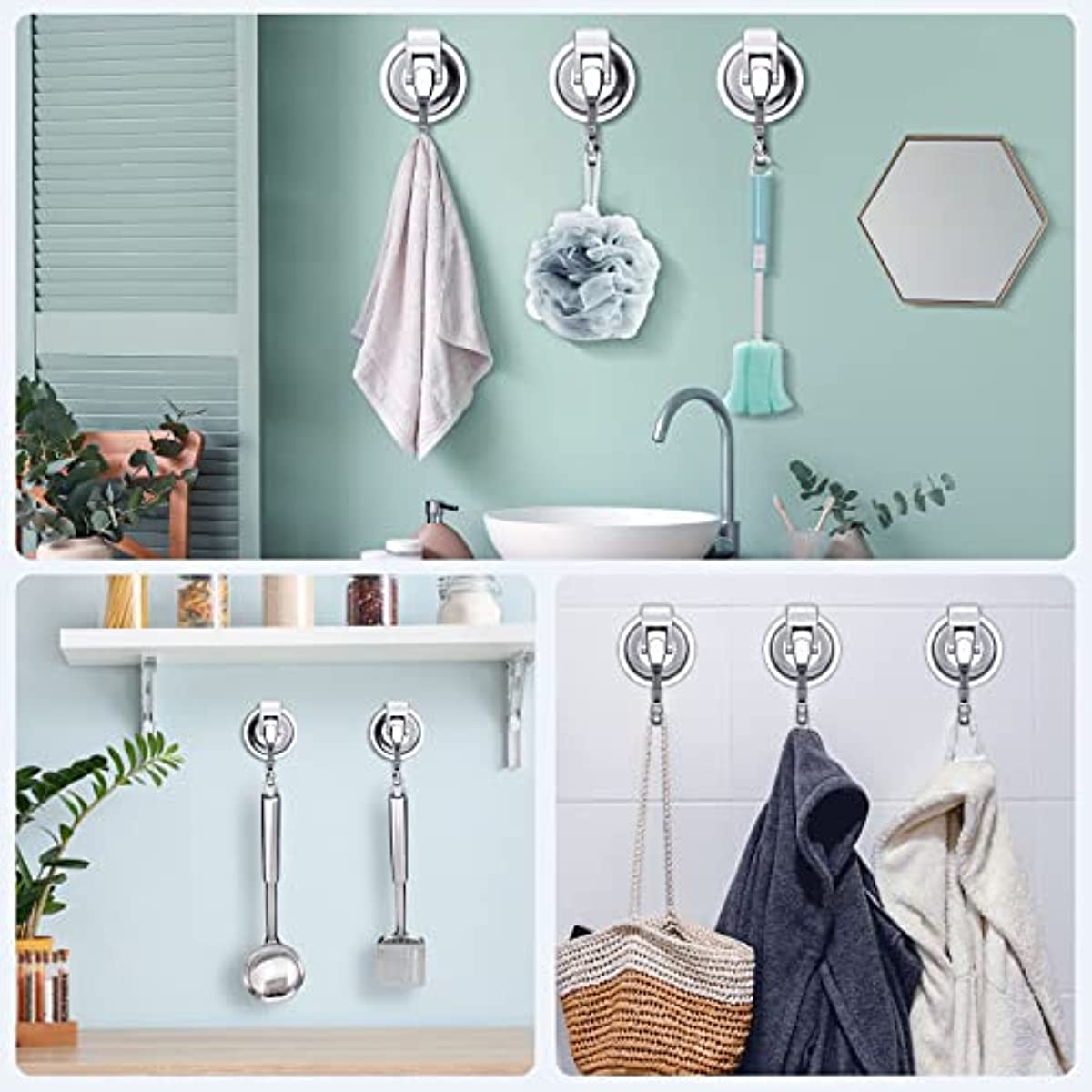 Suction Cup Hooks Large Clear Reusable Heavy Duty Hanger for  Kichen、Bathroom 、Windows and All Smooth Surface Indoor and Outdoor 2Packs 