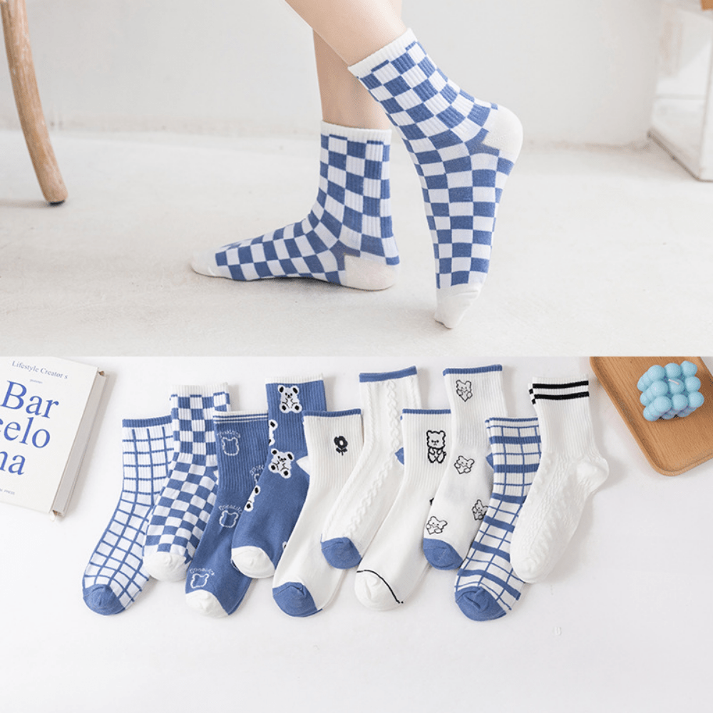 10 Pairs Pack Cute Bear Pattern Mid Crew Socks - Shop on Our Store