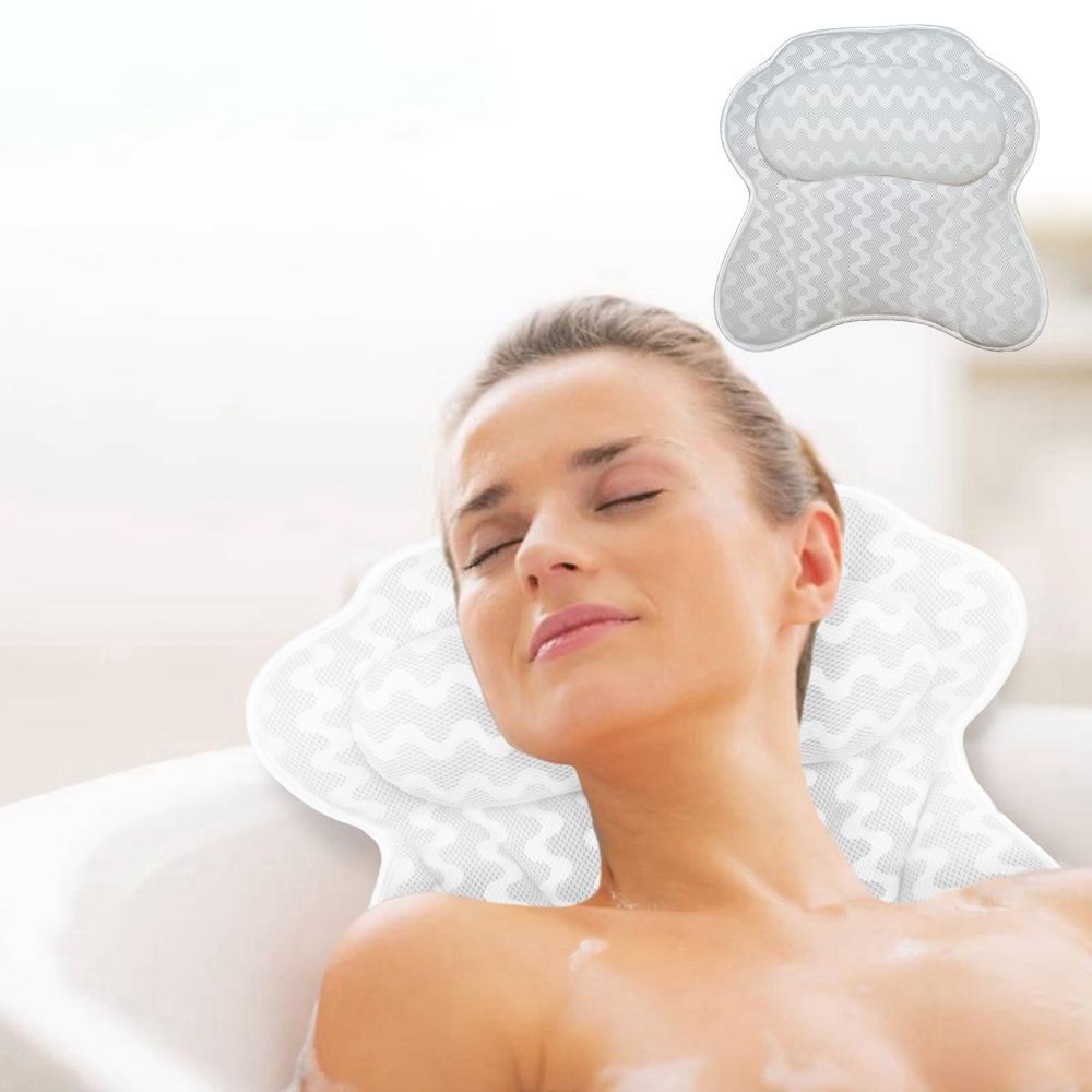 Almohada de baño para bañera, antideslizante con 2 ventosas grandes,  transpirable, suave, cómodo soporte para cabeza y cuello, lavable a máquina