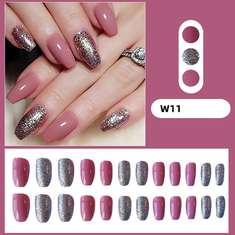 24 Pcs Medium Coffin Ballerina Square French Tip Fake Nails With ...