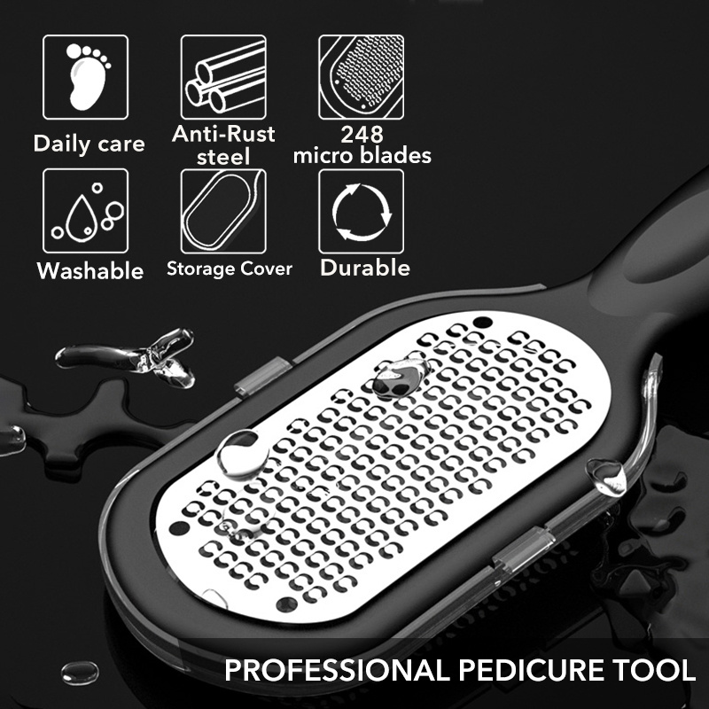 Professional Foot File for Dead Skin,Foldable Stainless Steel Foot Scraper  Callus Remover Pedicure Tool - White 