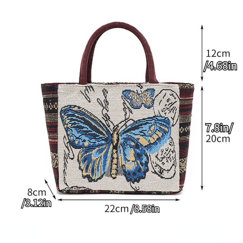 Butterfly Printed Handbag Large Capacity Zipper Canvas Bag