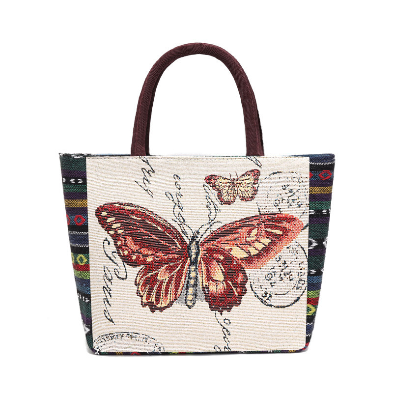 Butterfly Printed Handbag Large Capacity Zipper Canvas Bag
