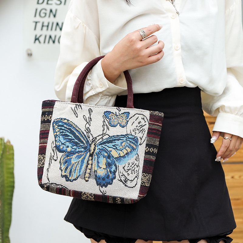 Butterfly Printed Handbag Large Capacity Zipper Canvas Bag