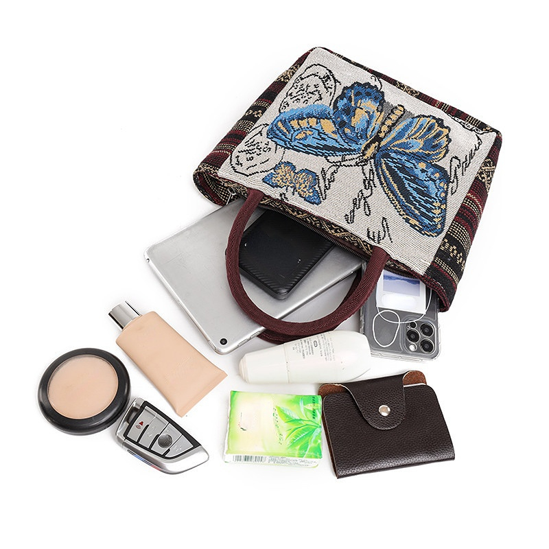Butterfly Printed Handbag Large Capacity Zipper Canvas Bag