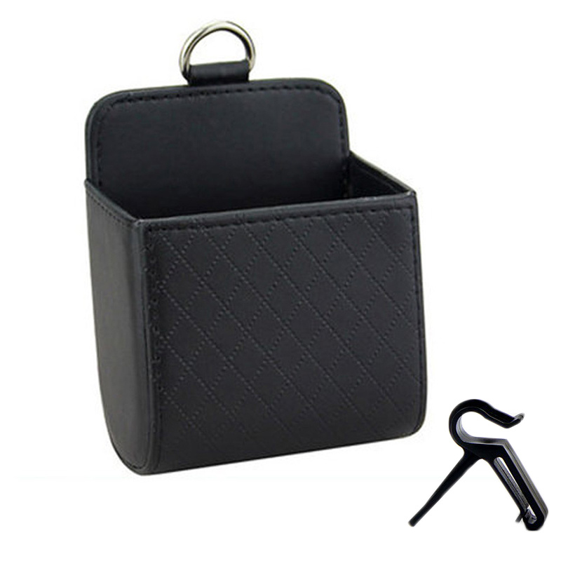 1pc Car Storage Bag Car Air Vent Dashboard Hanging Pu Leather Organizer 