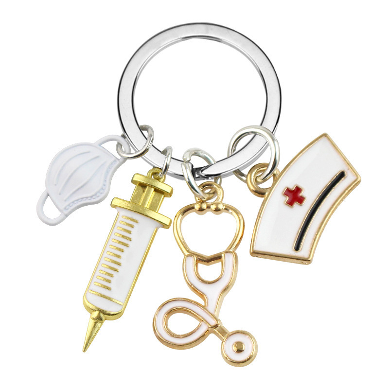 1pc Doctor Keychain Medical Tool Key Ring Injection Syringe Stethoscope ...
