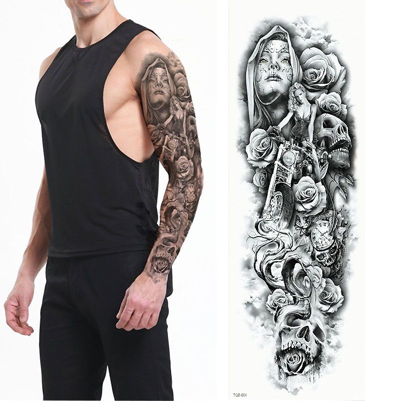 Black And Colorful Tattoos Stickers Idol Forest Beast And Angel Double Gun  Pattern Body Full Arms Art Temporary Tattoos Waterproof Large Size  Realistic Fake Tattoos For Adults - Beauty & Personal Care -