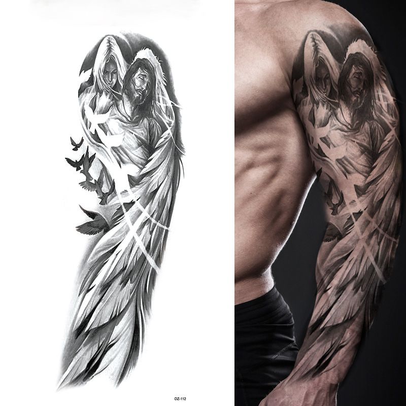 Black And Colorful Tattoos Stickers Idol Forest Beast And Angel Double Gun  Pattern Body Full Arms Art Temporary Tattoos Waterproof Large Size  Realistic Fake Tattoos For Adults - Beauty & Personal Care -