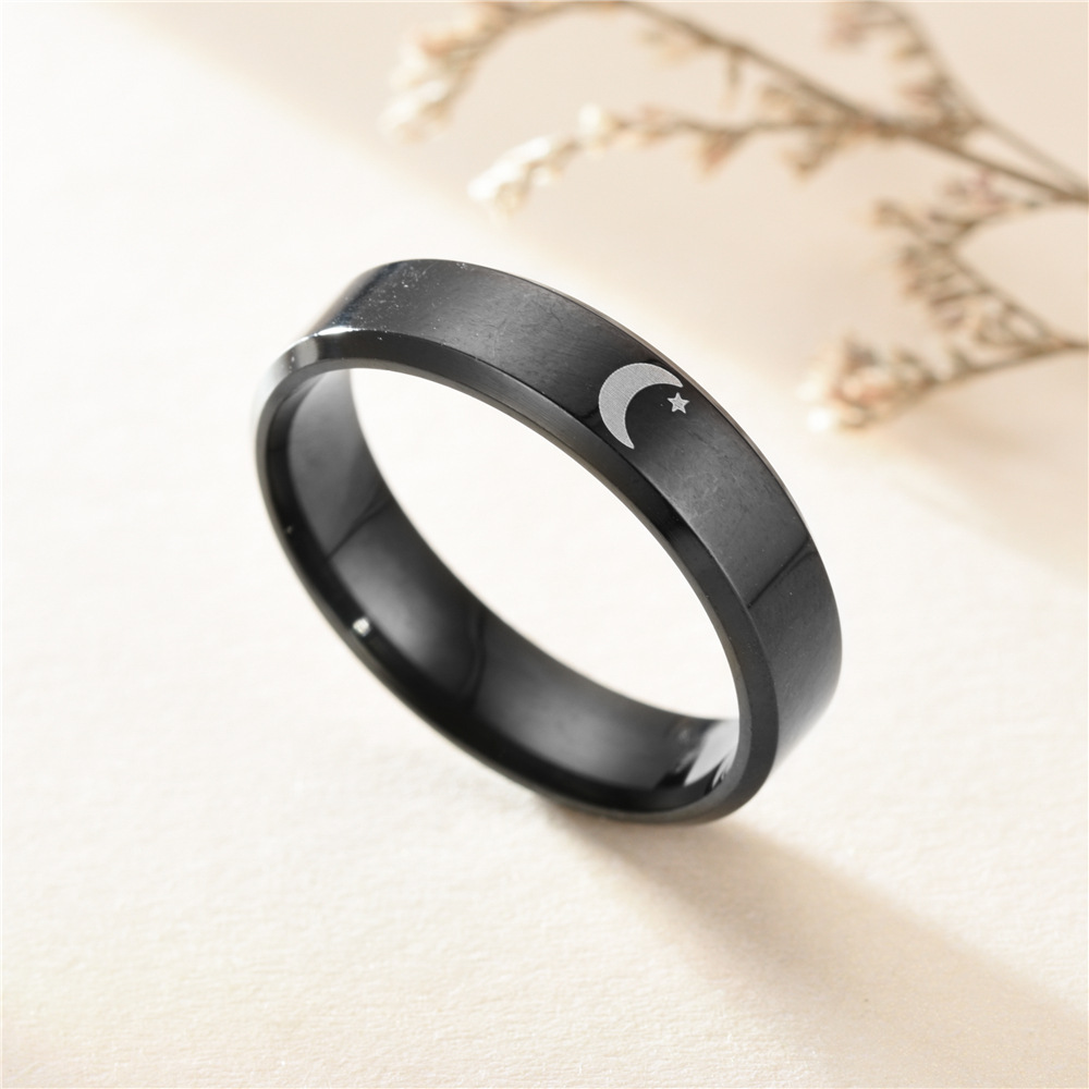 Men's Stainless Steel Couple Ring with Sun Moon Pattern
