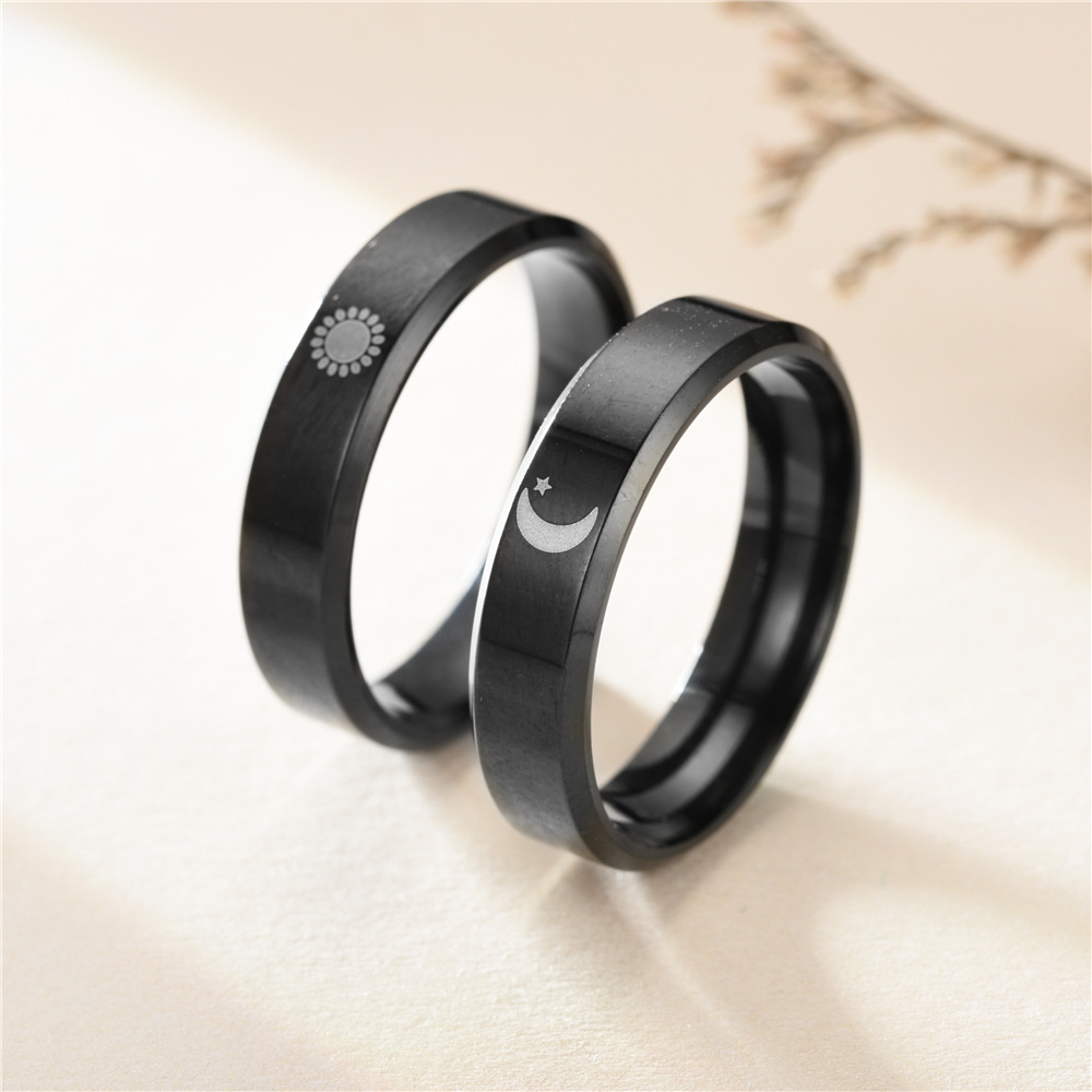 Men's Stainless Steel Couple Ring with Sun Moon Pattern